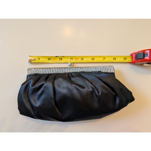 La Sera by Franchi Black Satin Rhinestone Clutch Evening Bag Kiss Lock Party - Picture 2 of 7